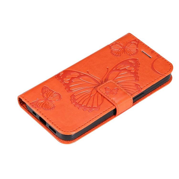 KT Imprinting Series-2 for Honor X40 5G / X9a 5G / Magic5 Lite 5G PU Leather Horizontal Stand Wallet Case Imprinted Butterfly Pattern Magnetic Clasp Protective Cover - Orange
