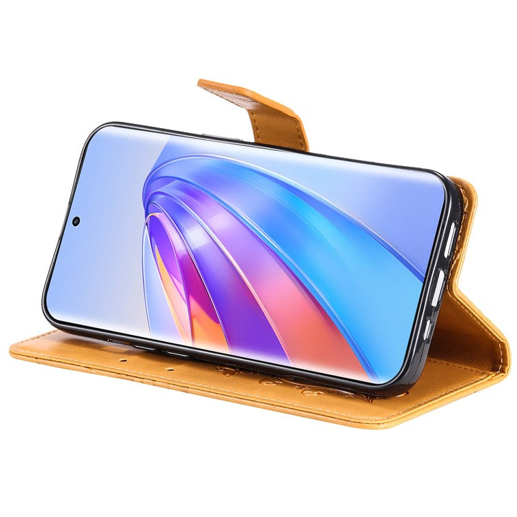 KT Imprinting Series-2 for Honor X40 5G / X9a 5G / Magic5 Lite 5G PU Leather Horizontal Stand Wallet Case Imprinted Butterfly Pattern Magnetic Clasp Protective Cover - Yellow