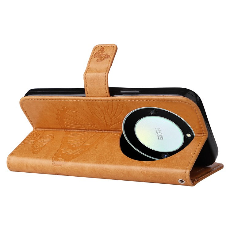 KT Imprinting Series-2 for Honor X40 5G / X9a 5G / Magic5 Lite 5G PU Leather Horizontal Stand Wallet Case Imprinted Butterfly Pattern Magnetic Clasp Protective Cover - Yellow