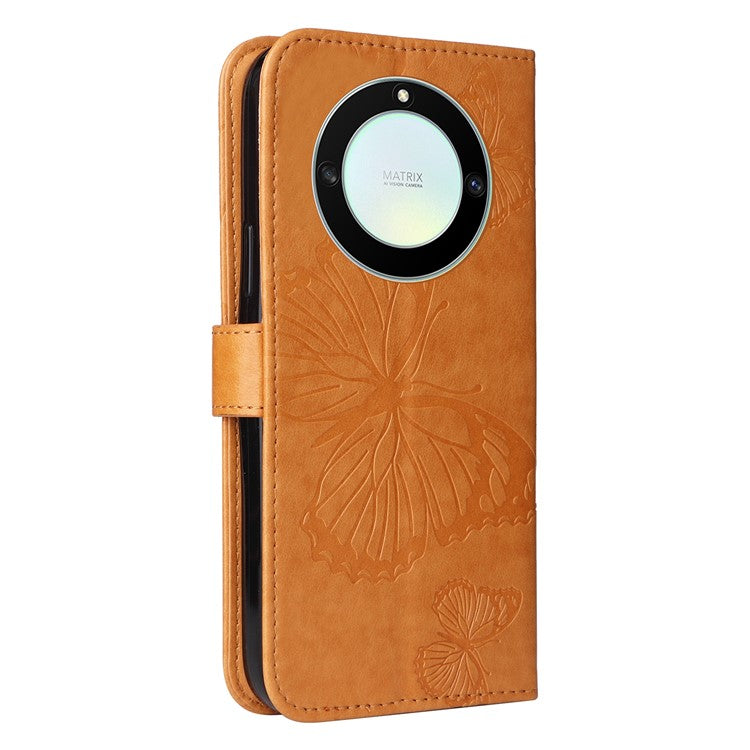 KT Imprinting Series-2 for Honor X40 5G / X9a 5G / Magic5 Lite 5G PU Leather Horizontal Stand Wallet Case Imprinted Butterfly Pattern Magnetic Clasp Protective Cover - Yellow