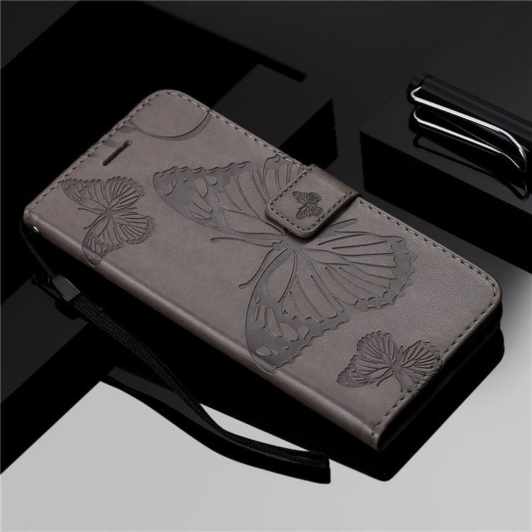 KT Imprinting Series-2 for Honor X40 5G / X9a 5G / Magic5 Lite 5G PU Leather Horizontal Stand Wallet Case Imprinted Butterfly Pattern Magnetic Clasp Protective Cover - Grey