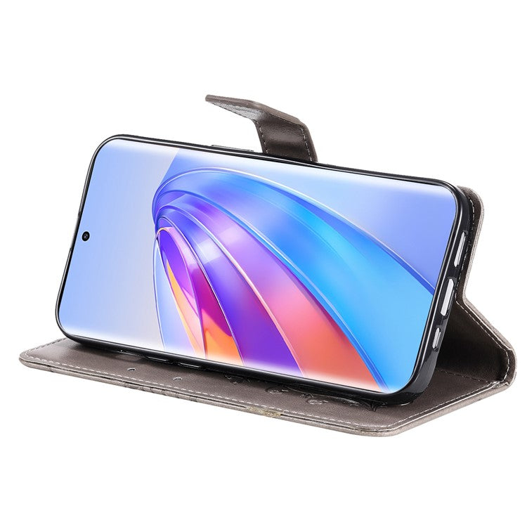 KT Imprinting Series-2 for Honor X40 5G / X9a 5G / Magic5 Lite 5G PU Leather Horizontal Stand Wallet Case Imprinted Butterfly Pattern Magnetic Clasp Protective Cover - Grey