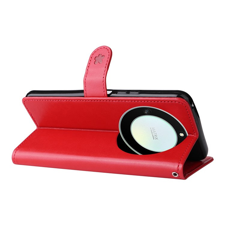 KT Imprinting Flower Series-4 for Honor X40 5G / X9a 5G / Magic5 Lite 5G Shockproof PU Leather Phone Shell, Imprinted Cat Bee Flower Stand Wallet Phone Case - Red