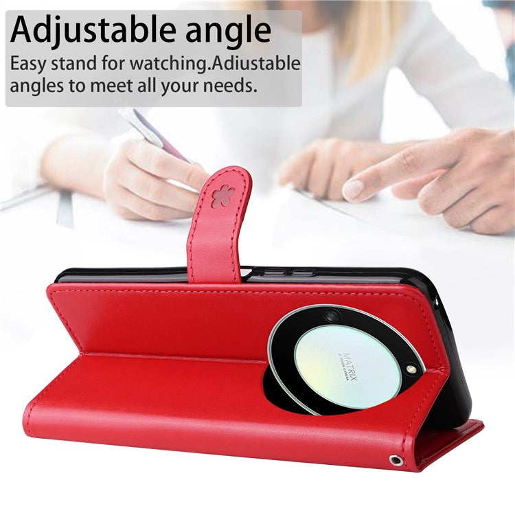 KT Imprinting Flower Series-4 for Honor X40 5G / X9a 5G / Magic5 Lite 5G Shockproof PU Leather Phone Shell, Imprinted Cat Bee Flower Stand Wallet Phone Case - Red