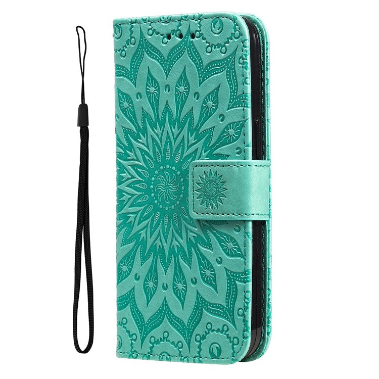 KT Imprinting Flower Series-1 for Honor X40 5G / X9a 5G / Magic5 Lite 5G PU Leather Magnetic Case Imprinted Sunflower Wallet Function Stand Flip Phone Cover with Strap - Green