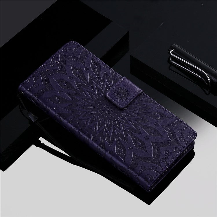 KT Imprinting Flower Series-1 for Honor X40 5G / X9a 5G / Magic5 Lite 5G PU Leather Magnetic Case Imprinted Sunflower Wallet Function Stand Flip Phone Cover with Strap - Purple