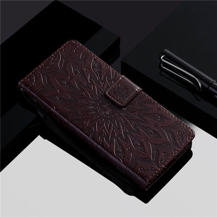 KT Imprinting Flower Series-1 for Honor X40 5G / X9a 5G / Magic5 Lite 5G PU Leather Magnetic Case Imprinted Sunflower Wallet Function Stand Flip Phone Cover with Strap - Brown