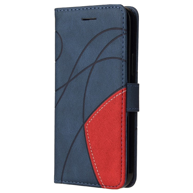 KT Leather Series-1 Anti-scratch Phone Wallet Case For Honor X40 5G / X9a 5G / Magic5 Lite 5G , Dual-color Splicing PU Leather Stand Cell Phone Cover with Strap - Blue