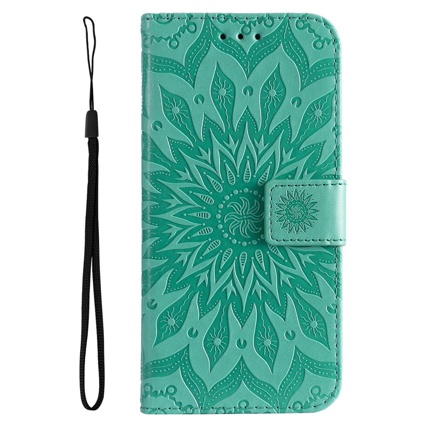 KT Imprinting Flower Series-1 for vivo Y16 4G / Y02s 4G Adjustable Stand Phone Wallet Cover Sunflower Imprinted PU Leather Shockproof Phone Case - Green