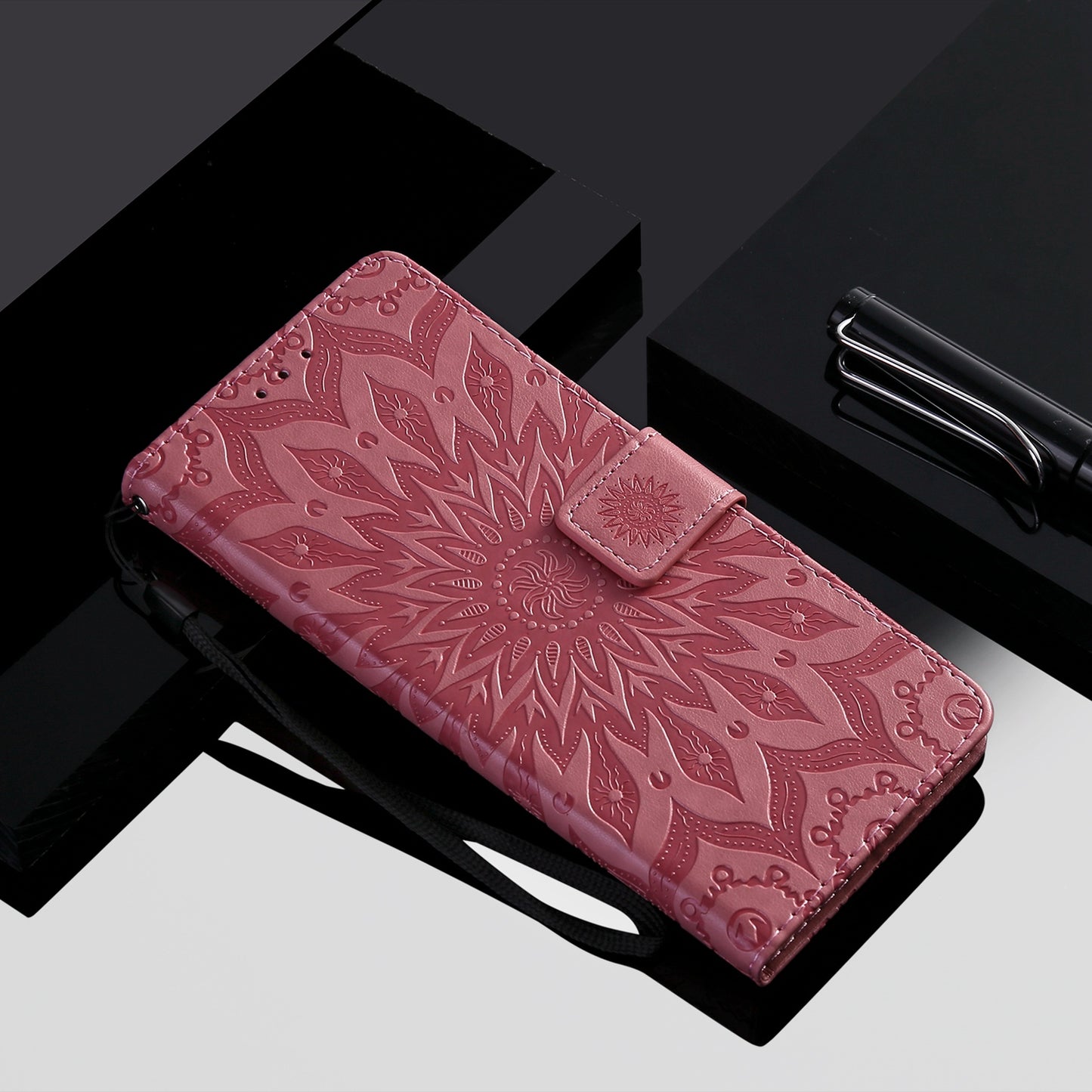 KT Imprinting Flower Series-1 for vivo Y16 4G / Y02s 4G Adjustable Stand Phone Wallet Cover Sunflower Imprinted PU Leather Shockproof Phone Case - Pink