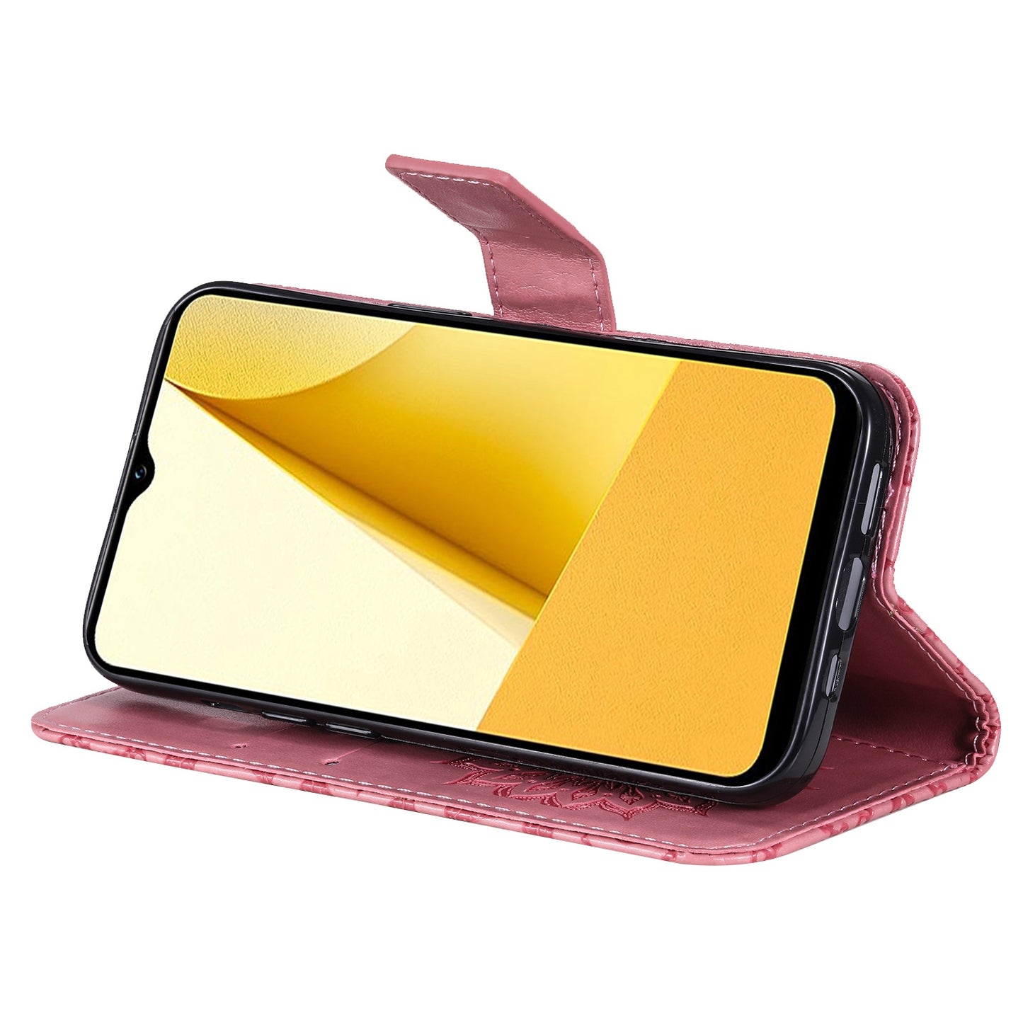 KT Imprinting Flower Series-1 for vivo Y16 4G / Y02s 4G Adjustable Stand Phone Wallet Cover Sunflower Imprinted PU Leather Shockproof Phone Case - Pink