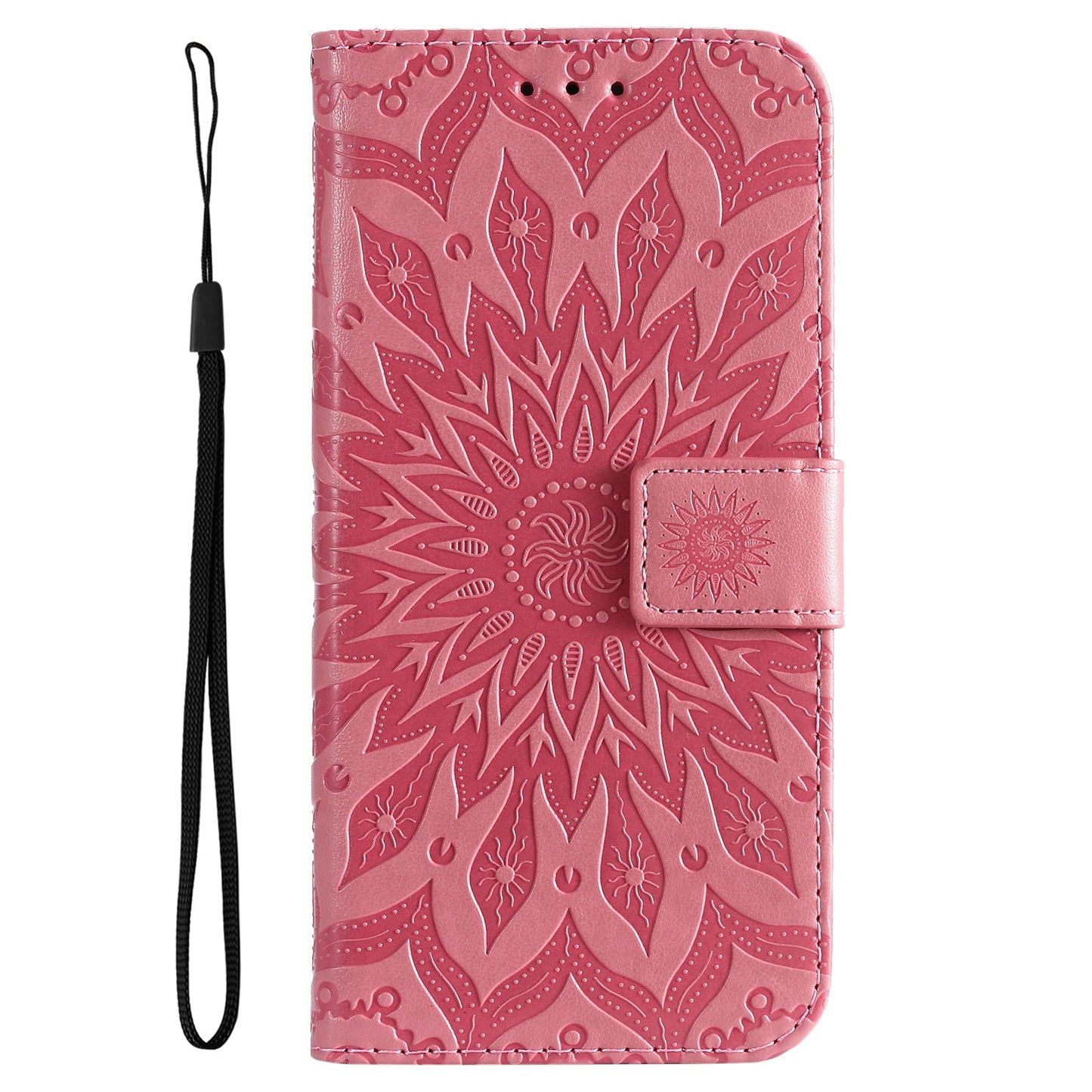 KT Imprinting Flower Series-1 for vivo Y16 4G / Y02s 4G Adjustable Stand Phone Wallet Cover Sunflower Imprinted PU Leather Shockproof Phone Case - Pink