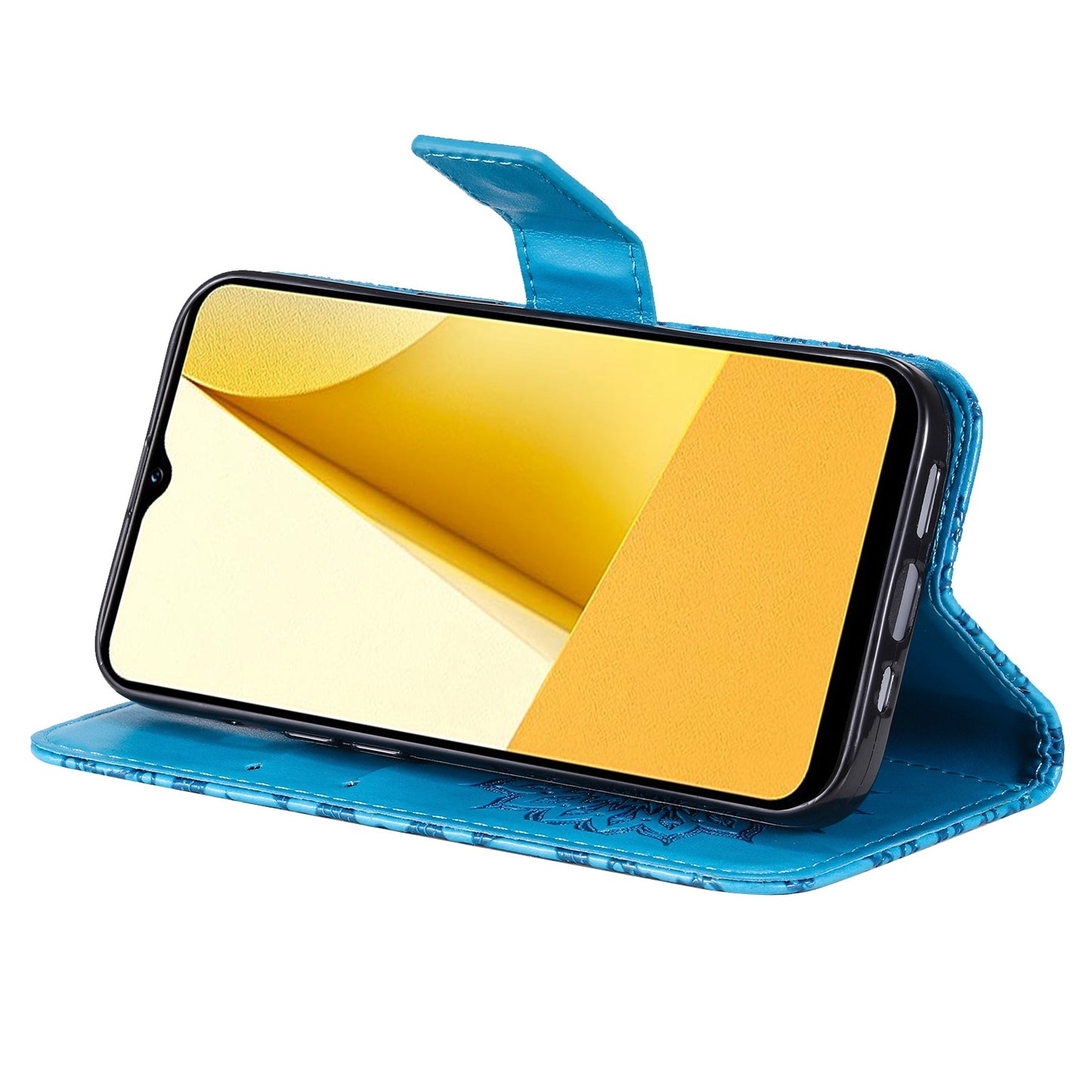 KT Imprinting Flower Series-1 for vivo Y16 4G / Y02s 4G Adjustable Stand Phone Wallet Cover Sunflower Imprinted PU Leather Shockproof Phone Case - Blue