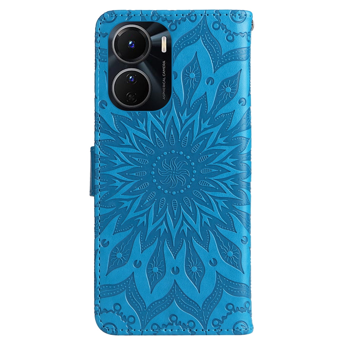 KT Imprinting Flower Series-1 for vivo Y16 4G / Y02s 4G Adjustable Stand Phone Wallet Cover Sunflower Imprinted PU Leather Shockproof Phone Case - Blue