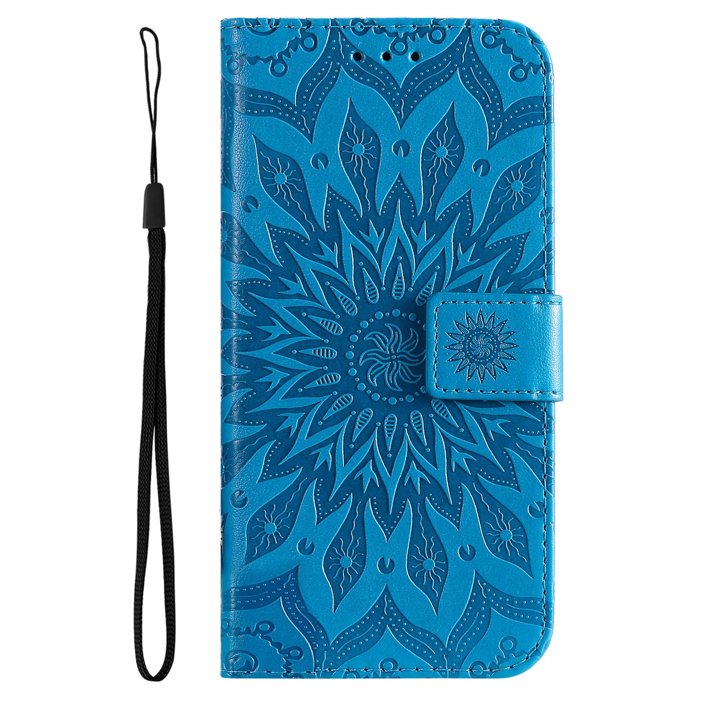 KT Imprinting Flower Series-1 for vivo Y16 4G / Y02s 4G Adjustable Stand Phone Wallet Cover Sunflower Imprinted PU Leather Shockproof Phone Case - Blue