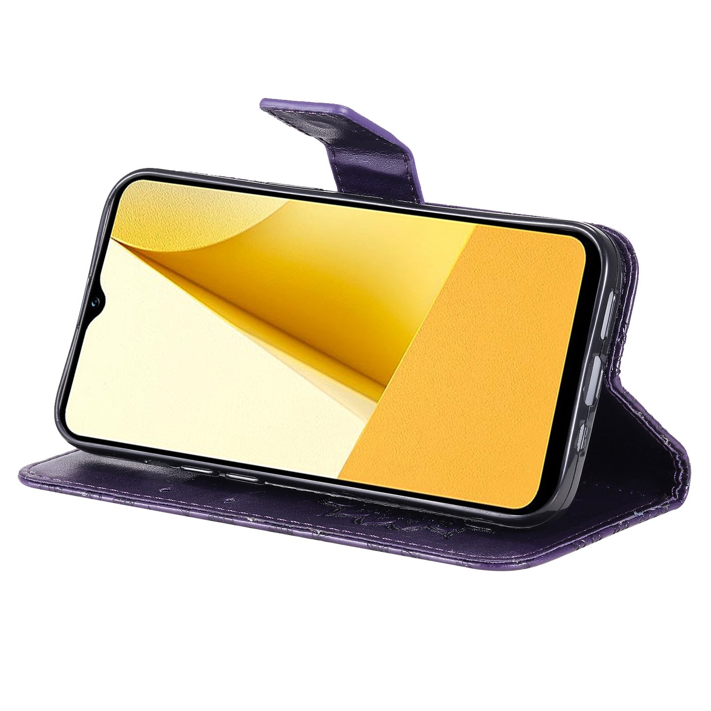 KT Imprinting Flower Series-1 for vivo Y16 4G / Y02s 4G Adjustable Stand Phone Wallet Cover Sunflower Imprinted PU Leather Shockproof Phone Case - Purple