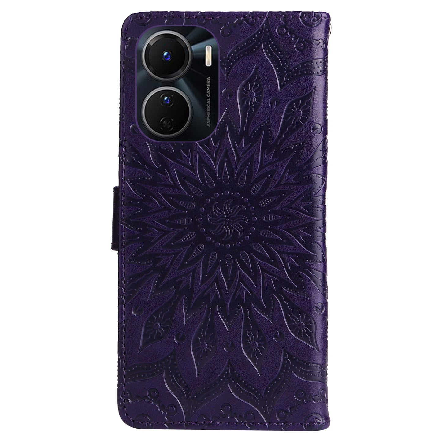 KT Imprinting Flower Series-1 for vivo Y16 4G / Y02s 4G Adjustable Stand Phone Wallet Cover Sunflower Imprinted PU Leather Shockproof Phone Case - Purple