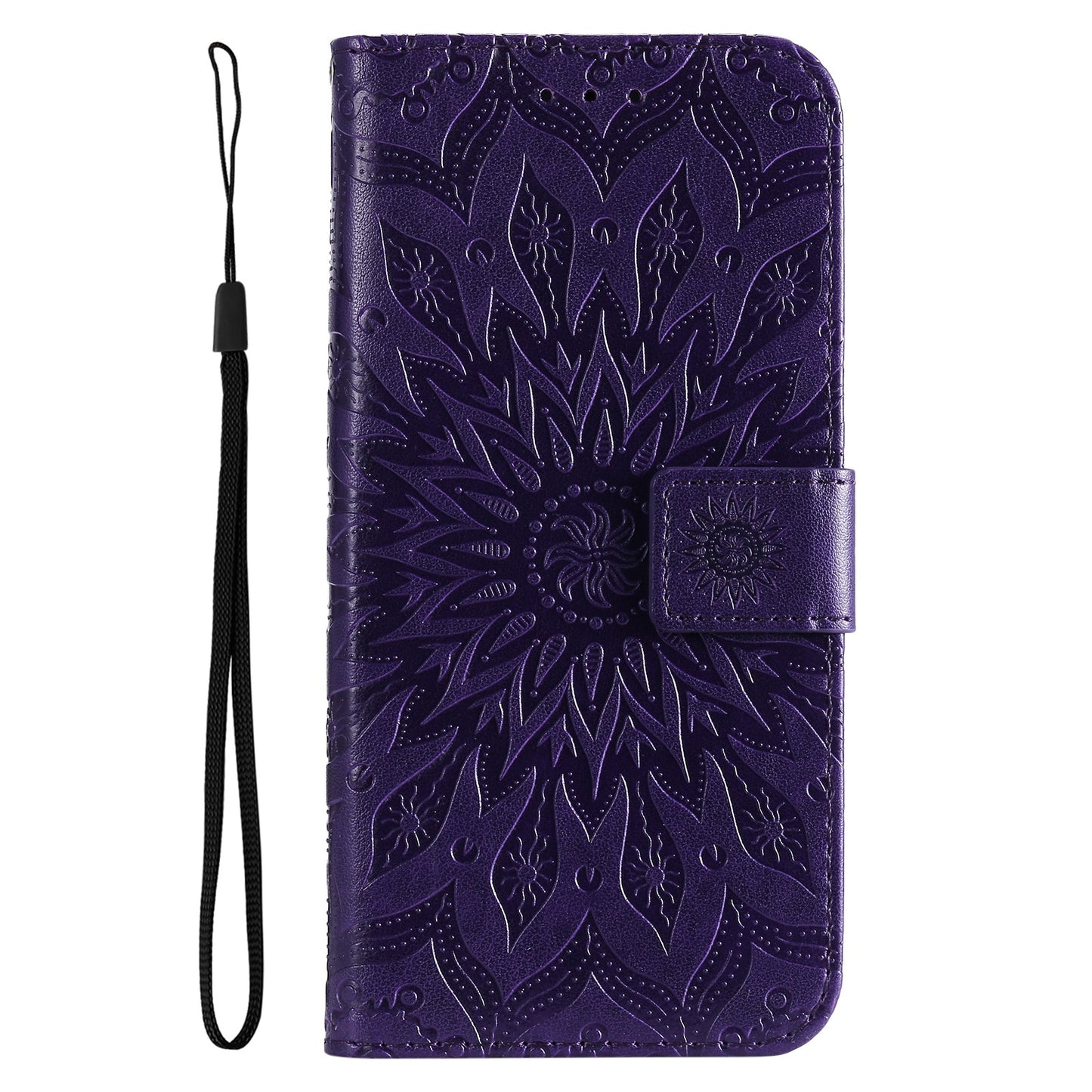 KT Imprinting Flower Series-1 for vivo Y16 4G / Y02s 4G Adjustable Stand Phone Wallet Cover Sunflower Imprinted PU Leather Shockproof Phone Case - Purple