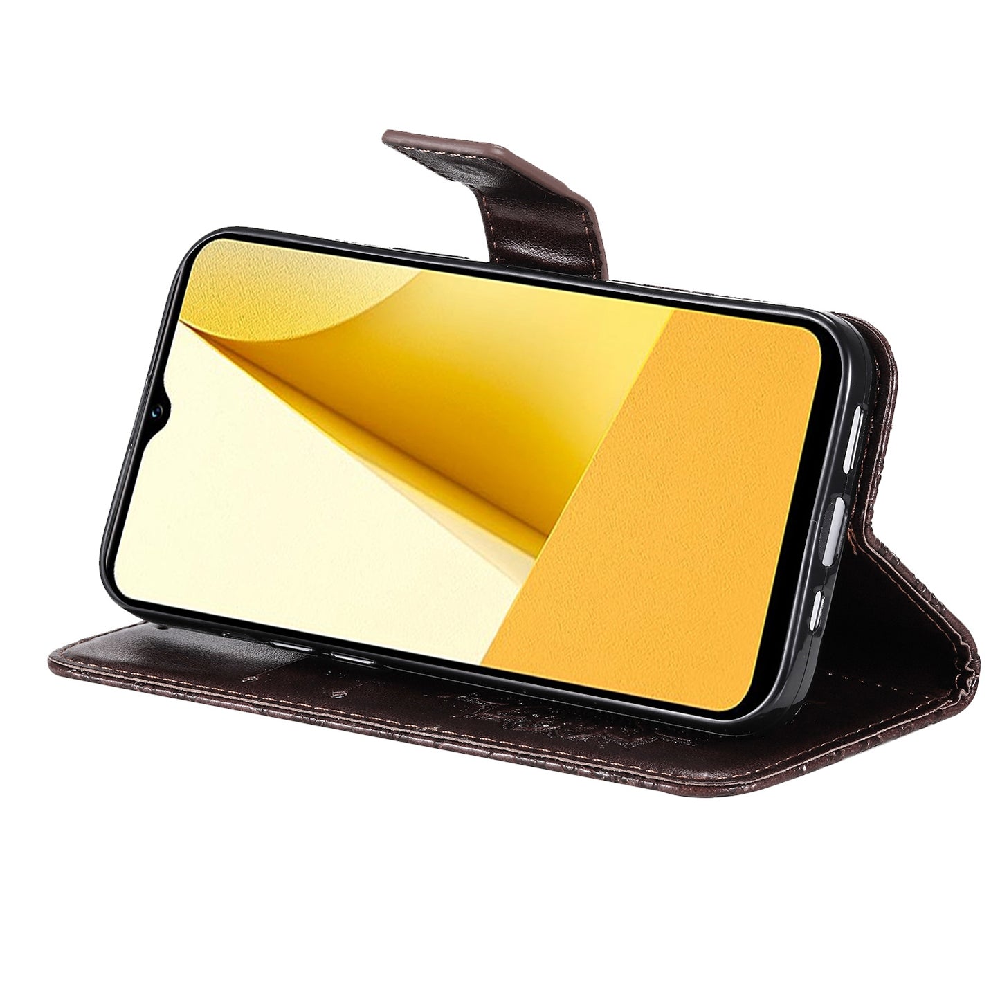 KT Imprinting Flower Series-1 for vivo Y16 4G / Y02s 4G Adjustable Stand Phone Wallet Cover Sunflower Imprinted PU Leather Shockproof Phone Case - Brown