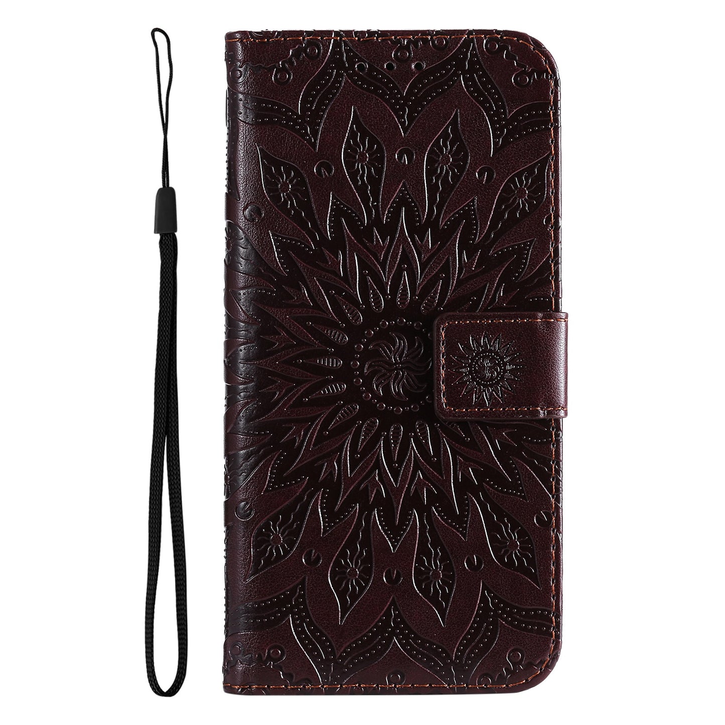 KT Imprinting Flower Series-1 for vivo Y16 4G / Y02s 4G Adjustable Stand Phone Wallet Cover Sunflower Imprinted PU Leather Shockproof Phone Case - Brown
