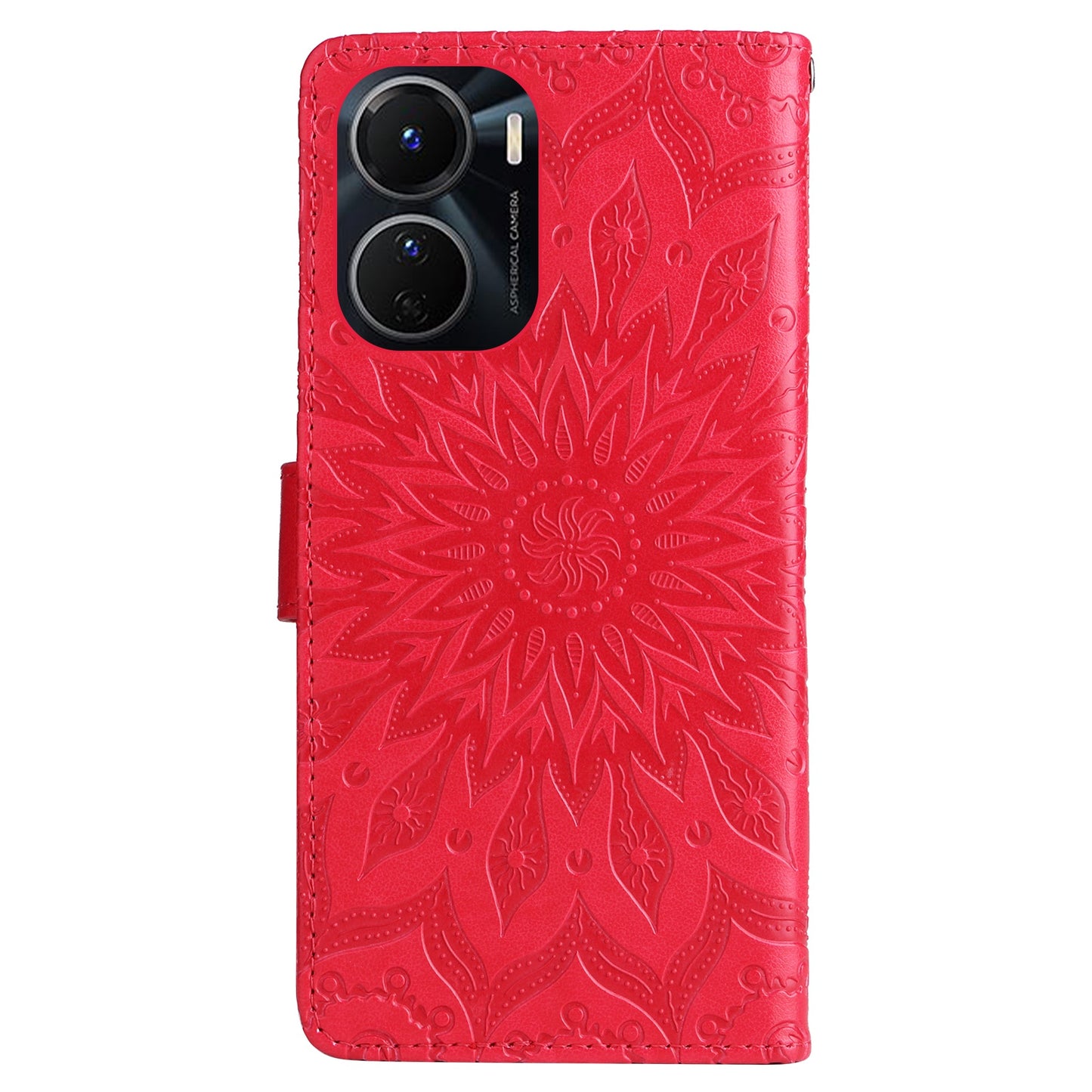 KT Imprinting Flower Series-1 for vivo Y16 4G / Y02s 4G Adjustable Stand Phone Wallet Cover Sunflower Imprinted PU Leather Shockproof Phone Case - Red