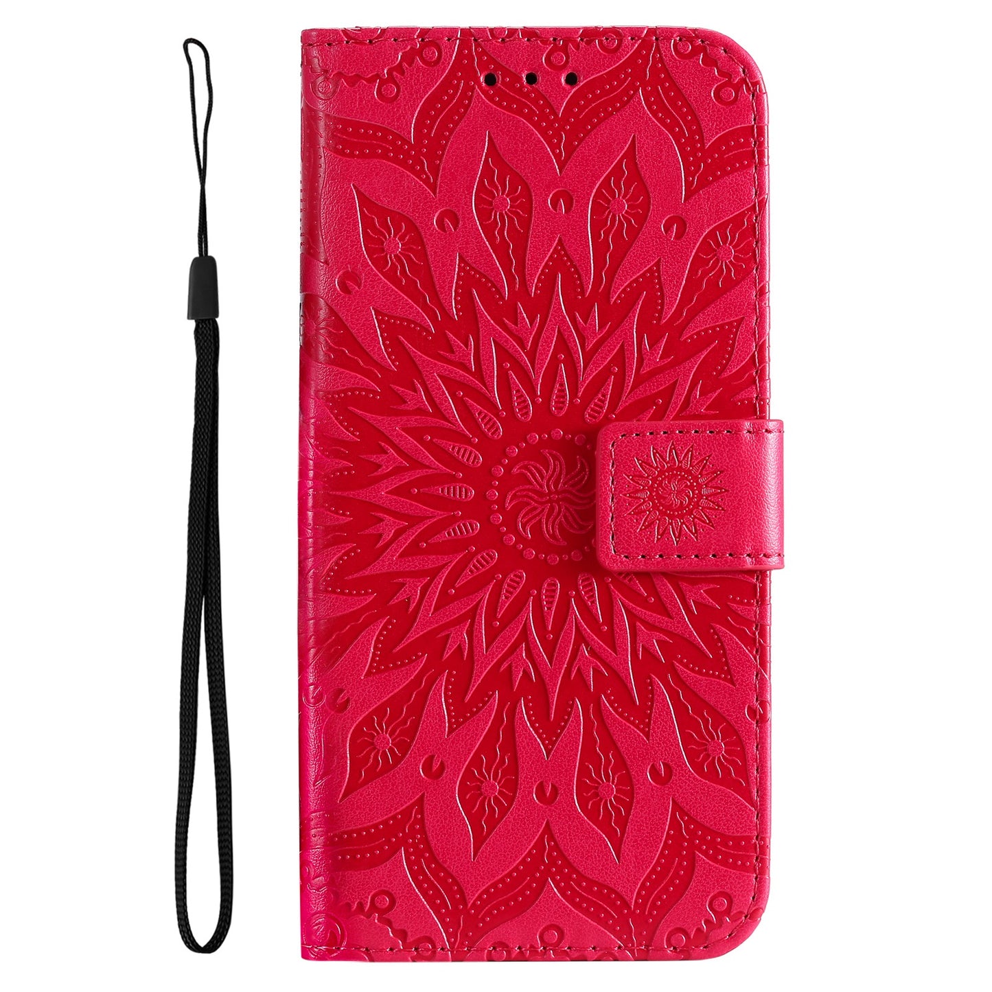 KT Imprinting Flower Series-1 for vivo Y16 4G / Y02s 4G Adjustable Stand Phone Wallet Cover Sunflower Imprinted PU Leather Shockproof Phone Case - Red