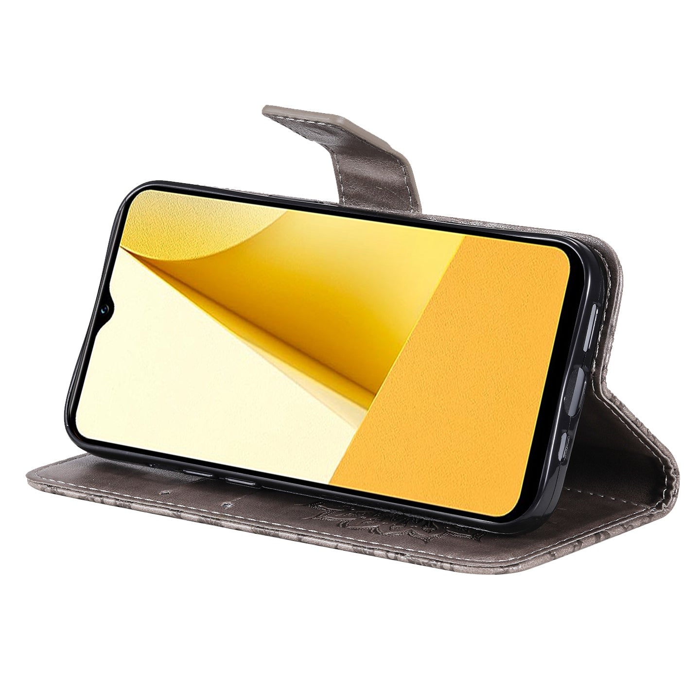 KT Imprinting Flower Series-1 for vivo Y16 4G / Y02s 4G Adjustable Stand Phone Wallet Cover Sunflower Imprinted PU Leather Shockproof Phone Case - Grey