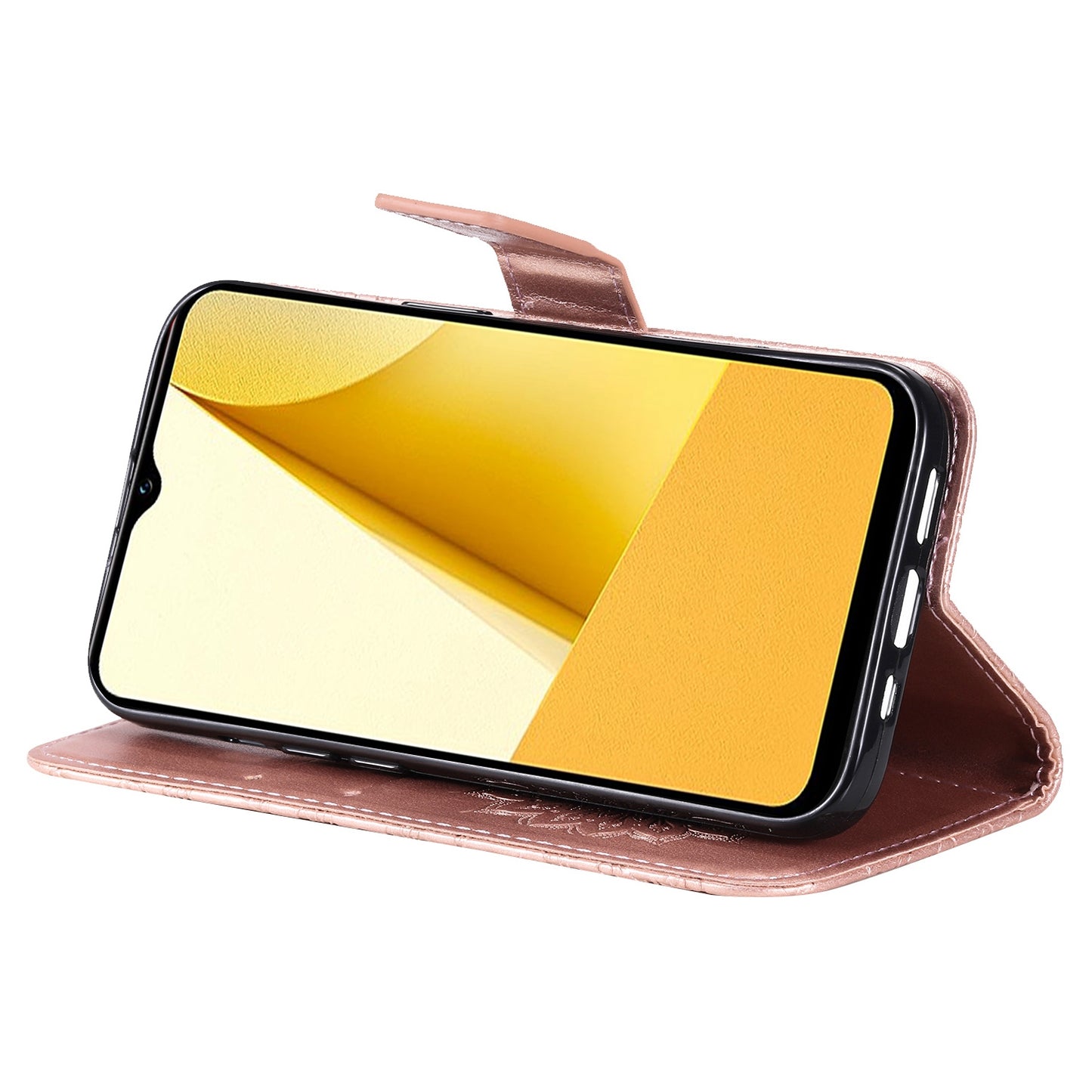 KT Imprinting Flower Series-1 for vivo Y16 4G / Y02s 4G Adjustable Stand Phone Wallet Cover Sunflower Imprinted PU Leather Shockproof Phone Case - Rose Gold