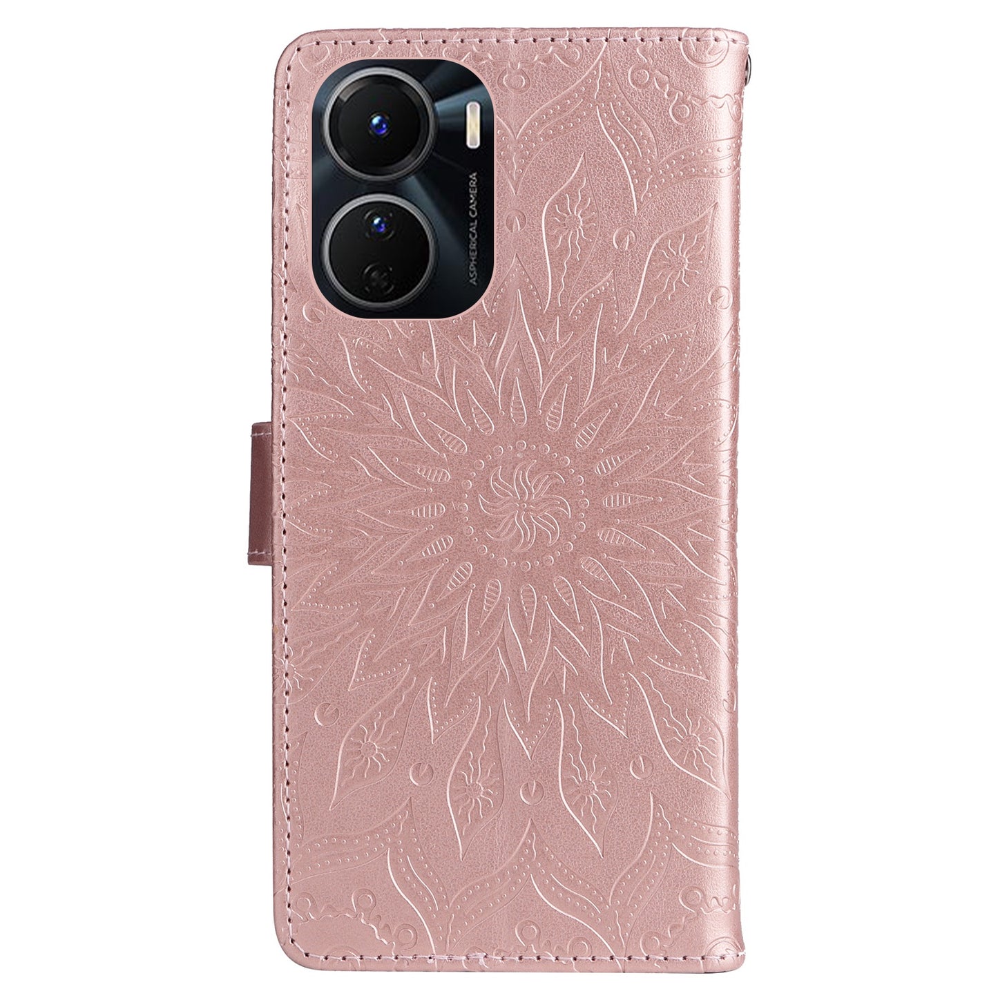 KT Imprinting Flower Series-1 for vivo Y16 4G / Y02s 4G Adjustable Stand Phone Wallet Cover Sunflower Imprinted PU Leather Shockproof Phone Case - Rose Gold