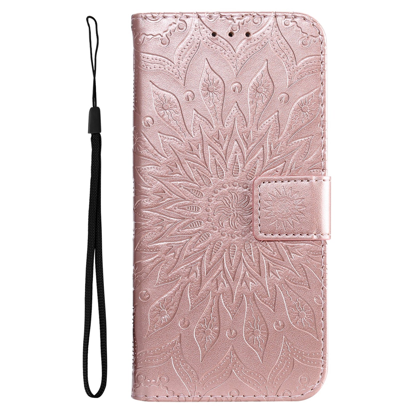 KT Imprinting Flower Series-1 for vivo Y16 4G / Y02s 4G Adjustable Stand Phone Wallet Cover Sunflower Imprinted PU Leather Shockproof Phone Case - Rose Gold