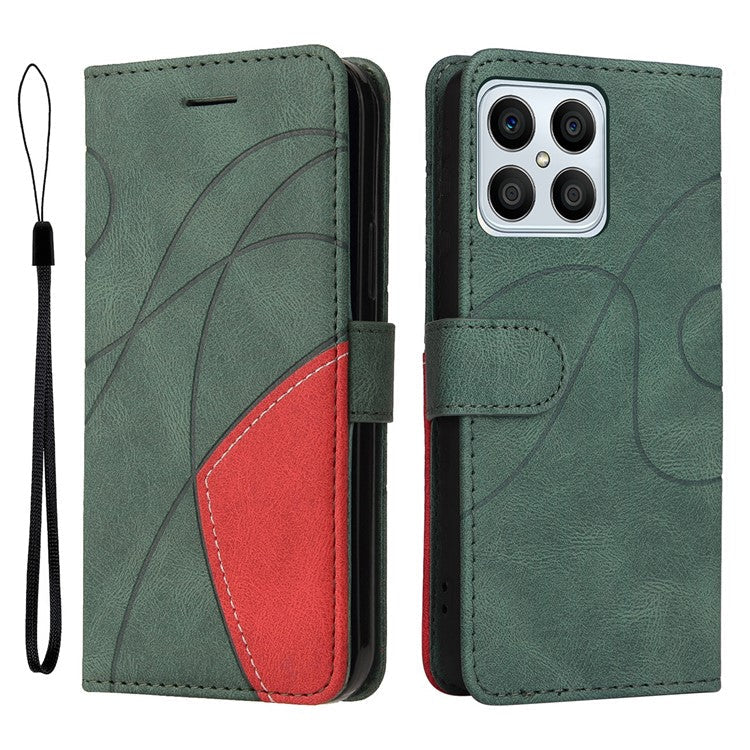 KT Leather Series-1 Phone Wallet Case for Honor X8 4G, Splicing PU Leather Collision Resistant Dual-color Stand Function Phone Cover - Green