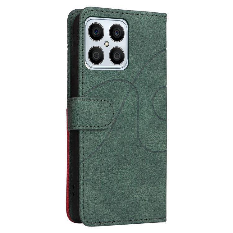 KT Leather Series-1 Phone Wallet Case for Honor X8 4G, Splicing PU Leather Collision Resistant Dual-color Stand Function Phone Cover - Green