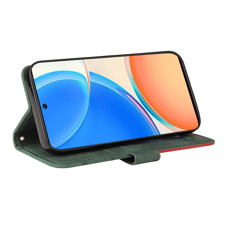 KT Leather Series-1 Phone Wallet Case for Honor X8 4G, Splicing PU Leather Collision Resistant Dual-color Stand Function Phone Cover - Green