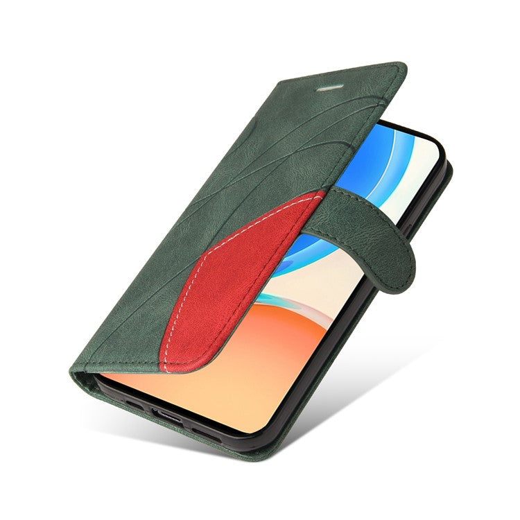 KT Leather Series-1 Phone Wallet Case for Honor X8 4G, Splicing PU Leather Collision Resistant Dual-color Stand Function Phone Cover - Green