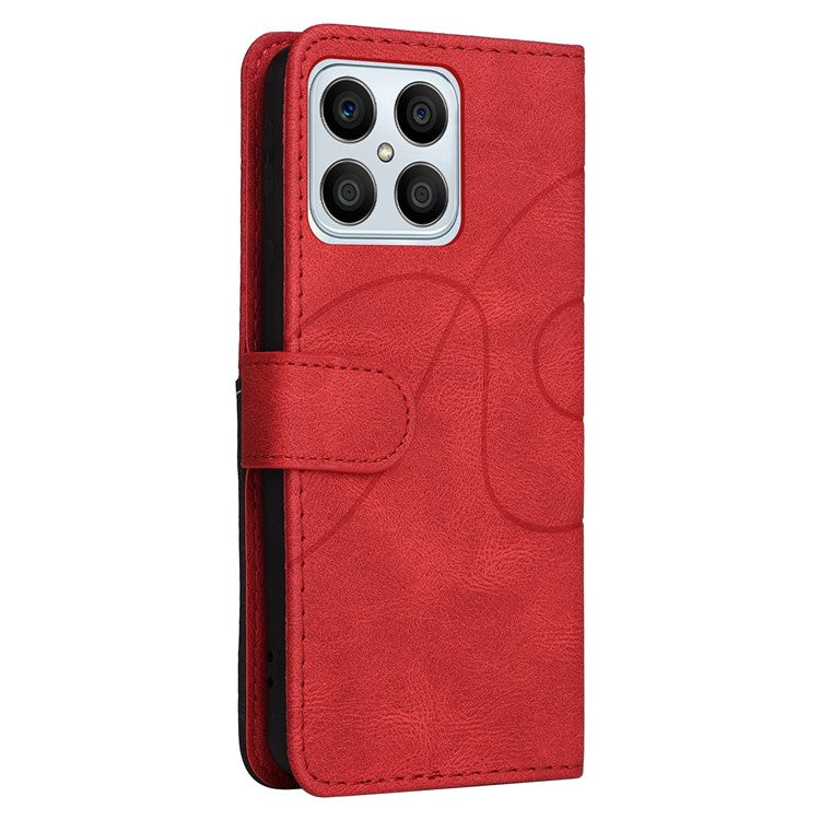 KT Leather Series-1 Phone Wallet Case for Honor X8 4G, Splicing PU Leather Collision Resistant Dual-color Stand Function Phone Cover - Red