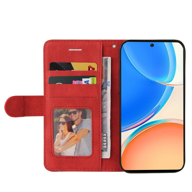 KT Leather Series-1 Phone Wallet Case for Honor X8 4G, Splicing PU Leather Collision Resistant Dual-color Stand Function Phone Cover - Red