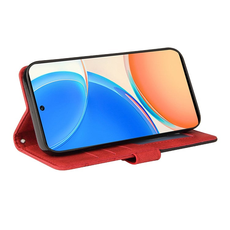 KT Leather Series-1 Phone Wallet Case for Honor X8 4G, Splicing PU Leather Collision Resistant Dual-color Stand Function Phone Cover - Red