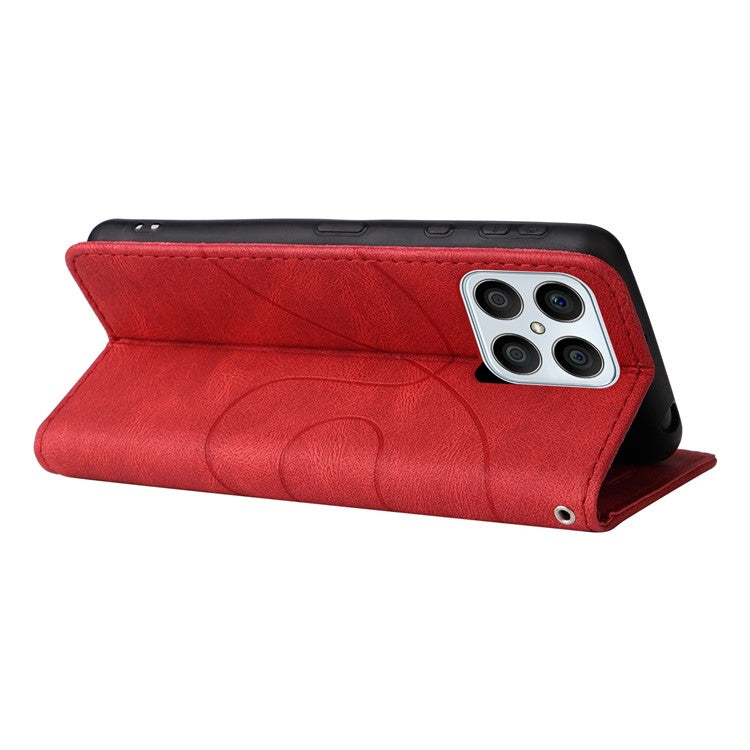 KT Leather Series-1 Phone Wallet Case for Honor X8 4G, Splicing PU Leather Collision Resistant Dual-color Stand Function Phone Cover - Red