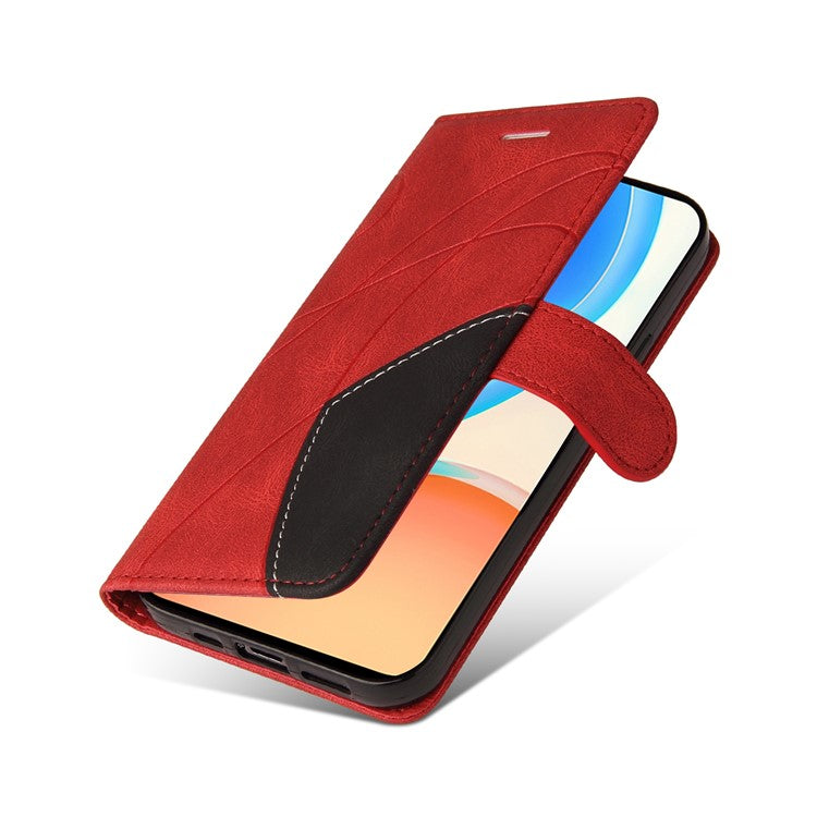 KT Leather Series-1 Phone Wallet Case for Honor X8 4G, Splicing PU Leather Collision Resistant Dual-color Stand Function Phone Cover - Red