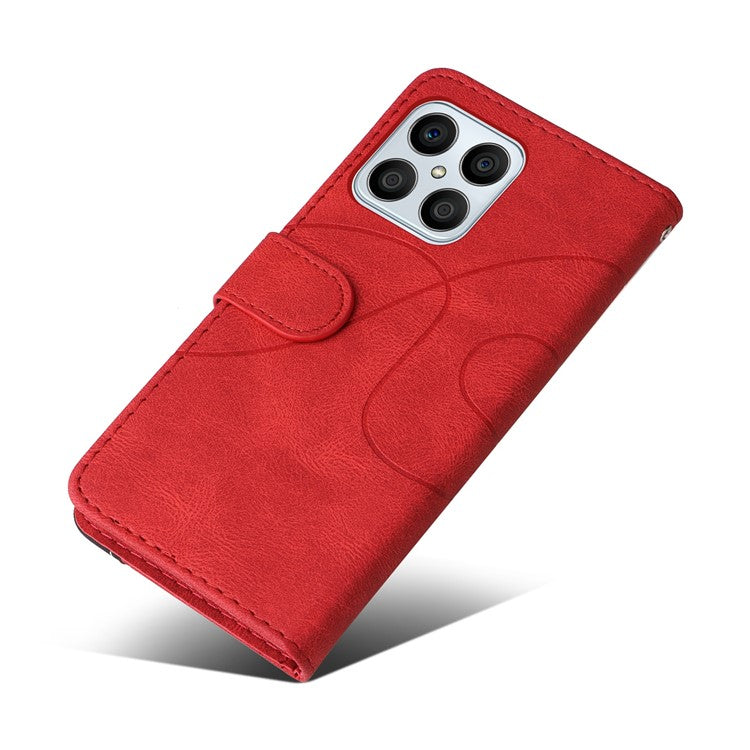 KT Leather Series-1 Phone Wallet Case for Honor X8 4G, Splicing PU Leather Collision Resistant Dual-color Stand Function Phone Cover - Red