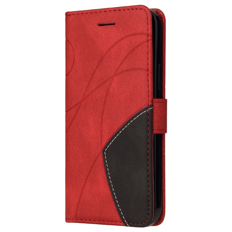 KT Leather Series-1 Phone Wallet Case for Honor X8 4G, Splicing PU Leather Collision Resistant Dual-color Stand Function Phone Cover - Red