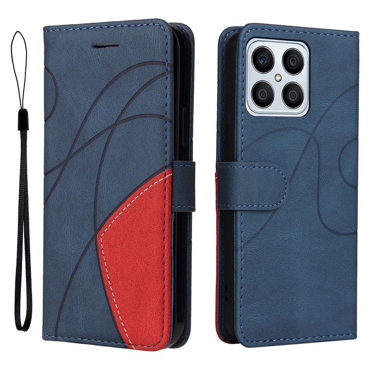 KT Leather Series-1 Phone Wallet Case for Honor X8 4G, Splicing PU Leather Collision Resistant Dual-color Stand Function Phone Cover - Blue