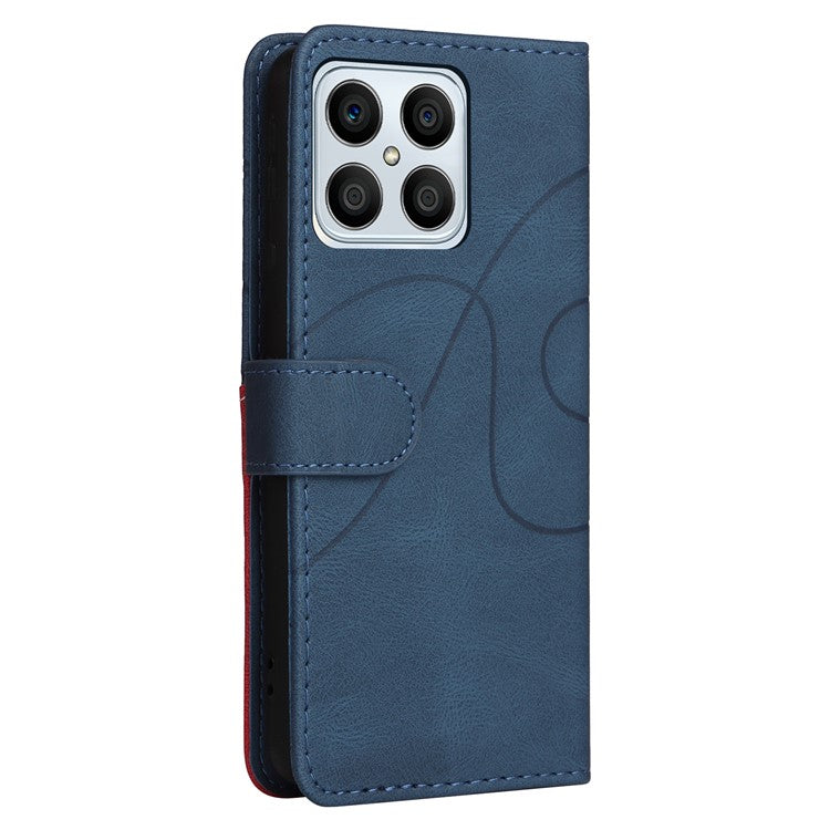 KT Leather Series-1 Phone Wallet Case for Honor X8 4G, Splicing PU Leather Collision Resistant Dual-color Stand Function Phone Cover - Blue
