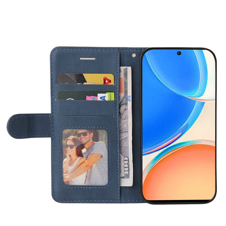 KT Leather Series-1 Phone Wallet Case for Honor X8 4G, Splicing PU Leather Collision Resistant Dual-color Stand Function Phone Cover - Blue
