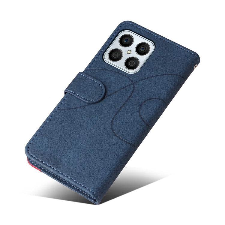 KT Leather Series-1 Phone Wallet Case for Honor X8 4G, Splicing PU Leather Collision Resistant Dual-color Stand Function Phone Cover - Blue