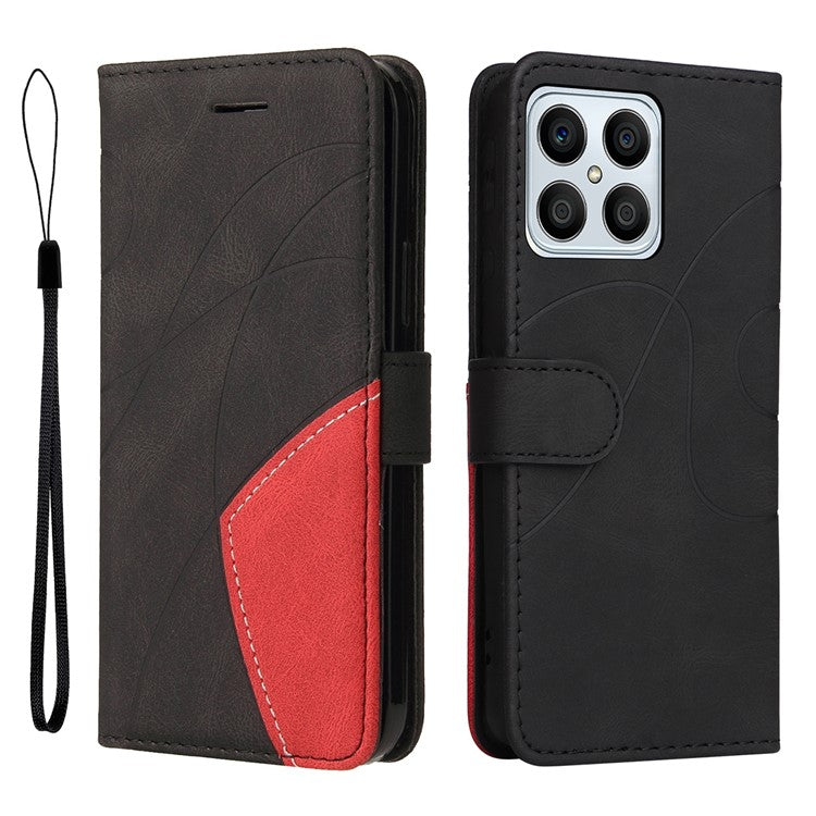 KT Leather Series-1 Phone Wallet Case for Honor X8 4G, Splicing PU Leather Collision Resistant Dual-color Stand Function Phone Cover - Black