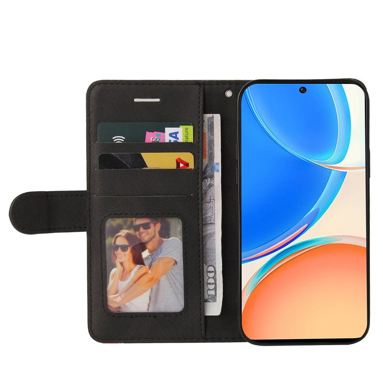 KT Leather Series-1 Phone Wallet Case for Honor X8 4G, Splicing PU Leather Collision Resistant Dual-color Stand Function Phone Cover - Black