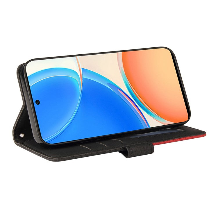KT Leather Series-1 Phone Wallet Case for Honor X8 4G, Splicing PU Leather Collision Resistant Dual-color Stand Function Phone Cover - Black