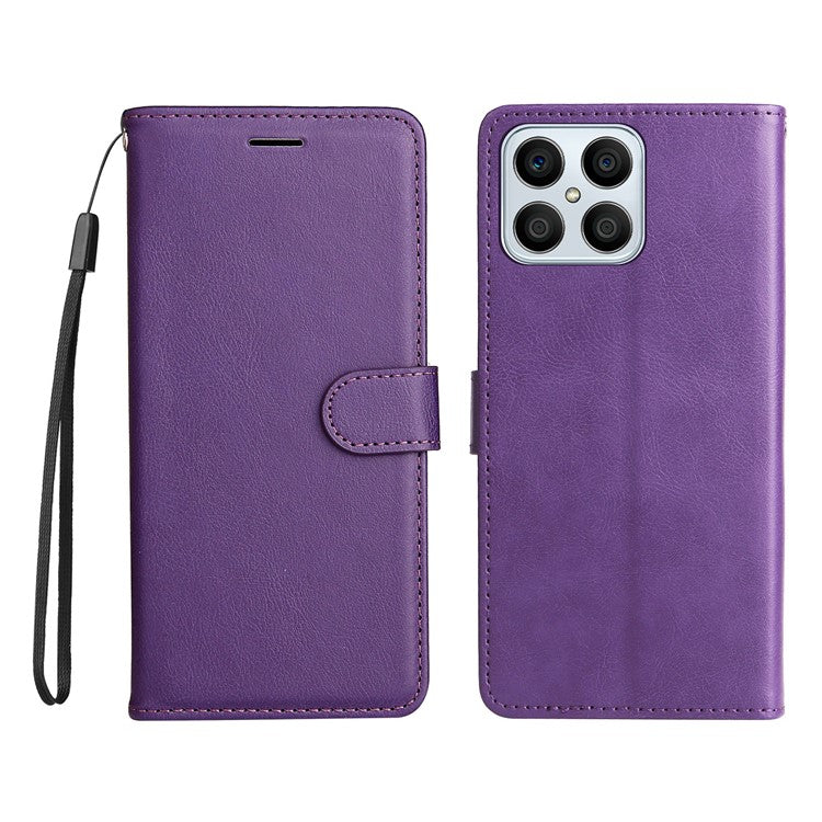 KT Leather Series-2 Phone Case for Honor X8 4G, All-round Shockproof PU Leather Flip Wallet Cover Solid Color Magnetic Closure Stand Phone Shell with Strap - Purple