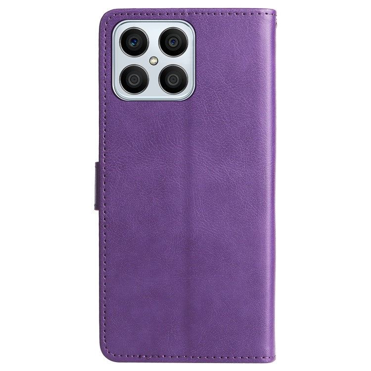 KT Leather Series-2 Phone Case for Honor X8 4G, All-round Shockproof PU Leather Flip Wallet Cover Solid Color Magnetic Closure Stand Phone Shell with Strap - Purple